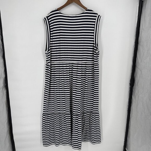 Tommy Hilfiger Womens Plus 2X Navy White Striped Tiered Sleeveless Midi Dress - Picture 7 of 10
